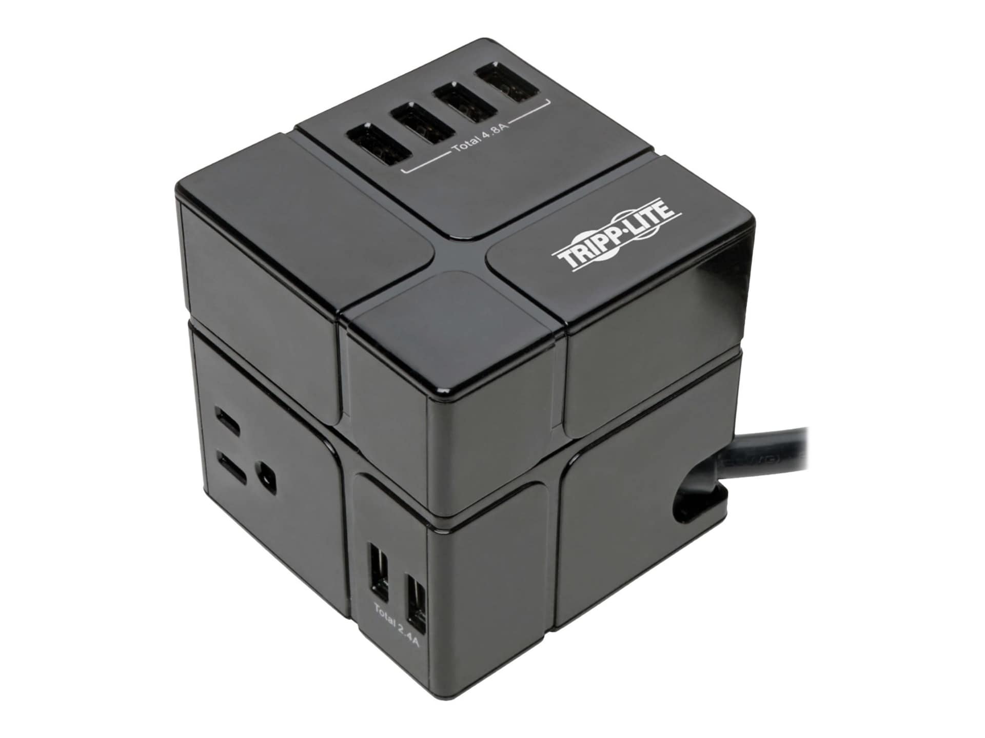 Tripp Lite Surge Protector Power Cube 3-Outlet 6 USB-A 7.2A 6ft Cord Black 540 Joules - surge protector - 1800 Watt
