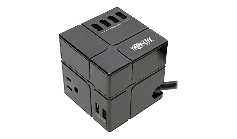 Tripp Lite Surge Protector Power Cube 3-Outlet 6 USB-A 7.2A 6ft Cord Black 540 Joules - surge protector - 1800 Watt