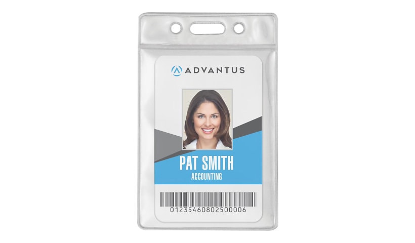 Advantus Vertical Vinyl ID Badge Holder - Clear,50/Pack