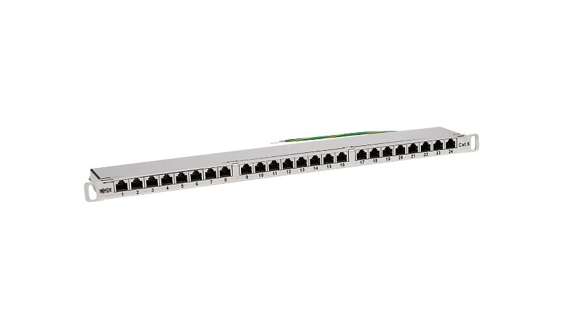 Tripp Lite Cat5e/Cat6 24-Port Patch Panel - Shielded, Krone IDC, 568A/B, RJ45 Ethernet, 0.5U Rack-Mount, TAA - patch