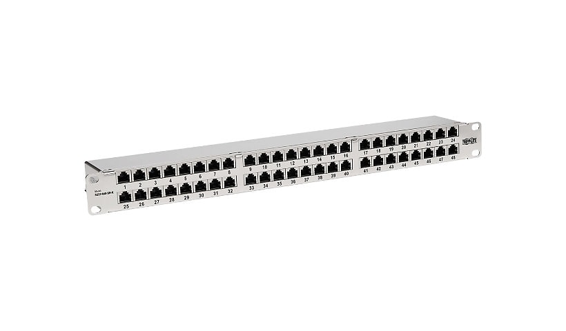 Tripp Lite Cat5e/Cat6 48-Port Patch Panel - Shielded, Krone IDC, 568A/B, RJ45 Ethernet, 1U Rack-Mount, TAA - patch panel