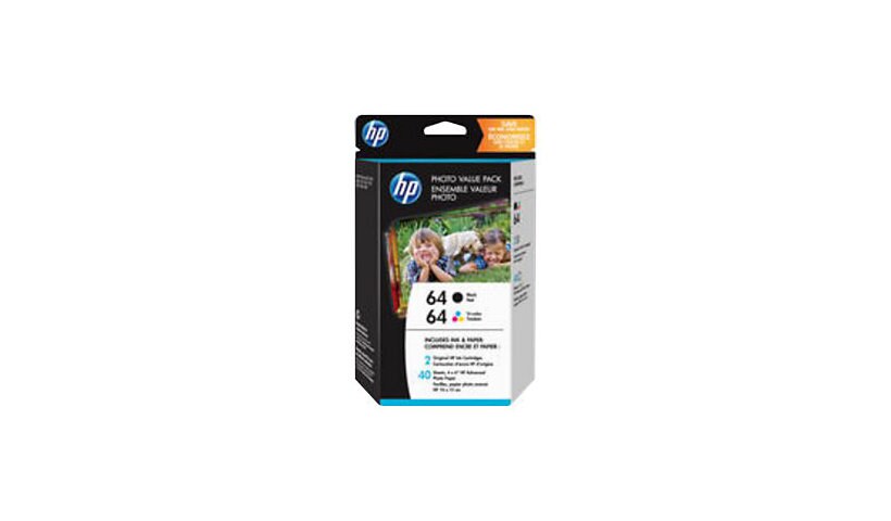 HP 64 Photo Value Pack - 2-pack - black, color (cyan, magenta, yellow) - or