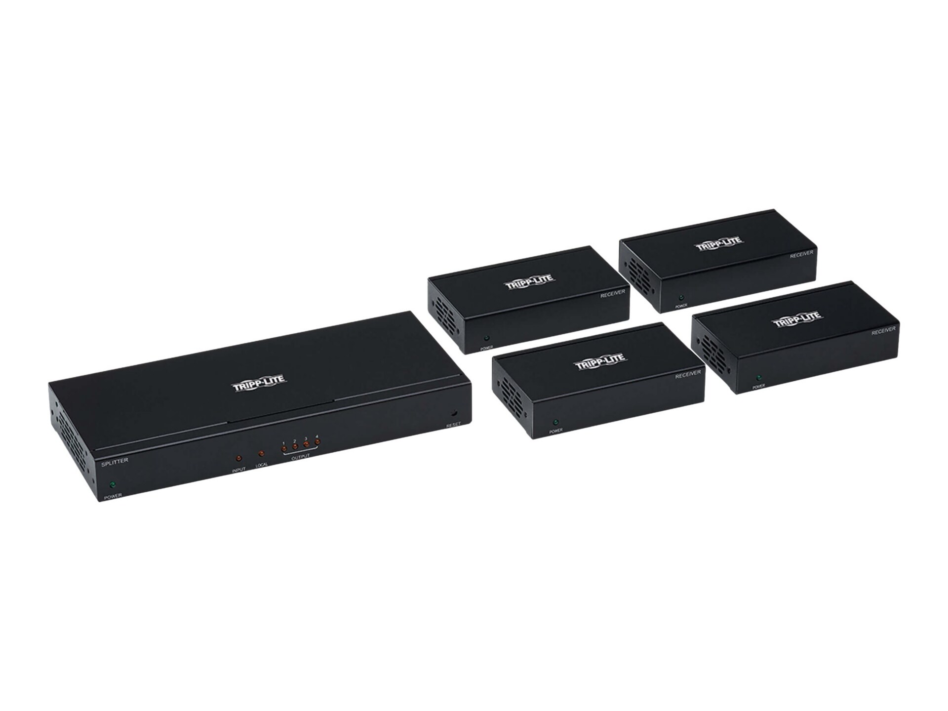 Tripp Lite HDMI over Cat6 Splitter/Extender Kit with PoC, 4 Ports - 4K x 2K @ 60 Hz, 4:4:4, HDR, 125 ft. (38.1 m), TAA -