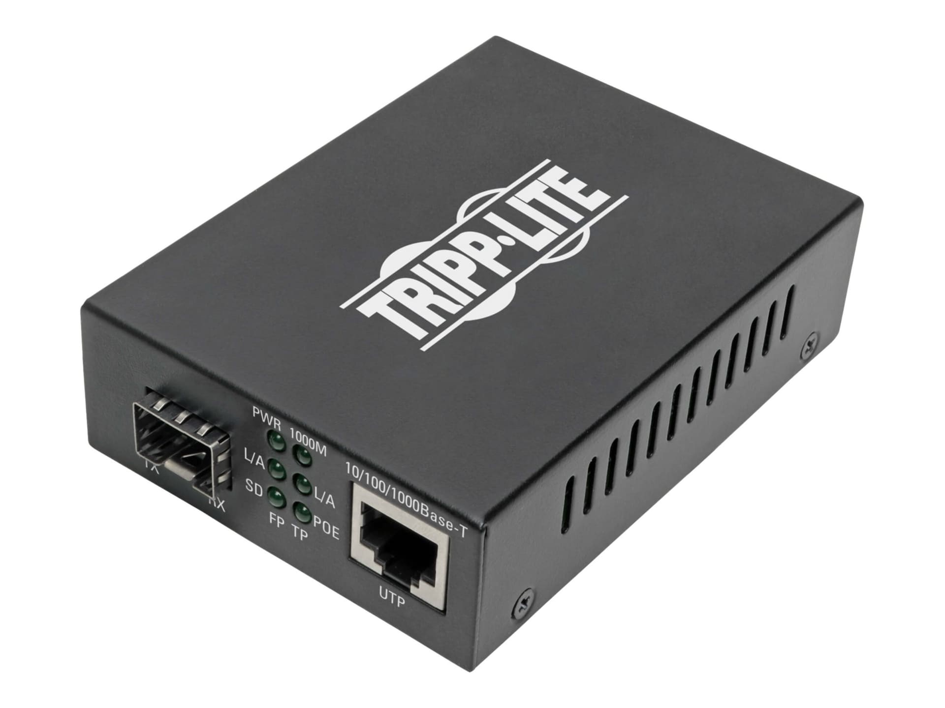 Tripp Lite Gigabit SFP Fiber to Ethernet Media Converter, POE+ - 10/100/1000 Mbps - fiber media converter - 10Mb LAN,