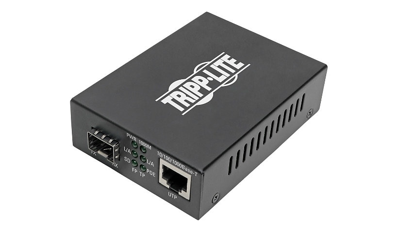 Tripp Lite Gigabit SFP Fiber to Ethernet Media Converter, POE+ - 10/100/1000 Mbps - fiber media converter - 10Mb LAN,