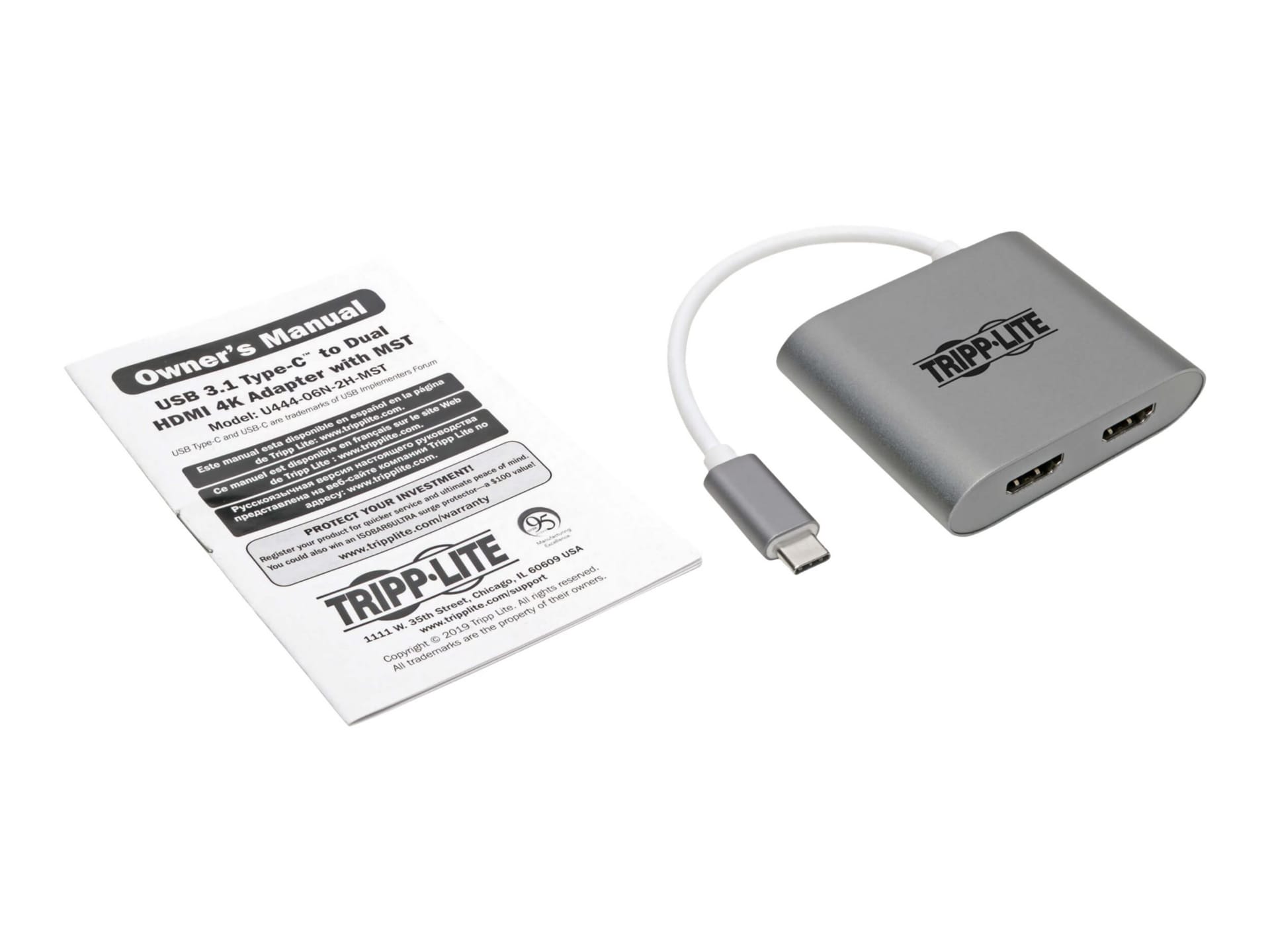 Thumbnail 4 of 8 for Eaton Tripp Lite Series USB C to HDMI Adapter Converter 2-Port Dual USB-C 3.1 4K@30Hz - external video adapter - gray