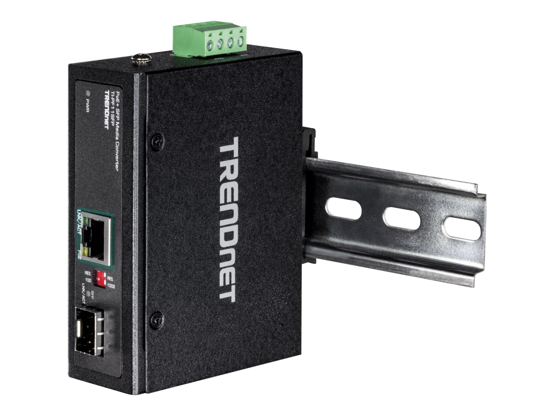 TRENDnet Industrial SFP to Gigabit PoE+ Media Converter; IP30 Rated Housing