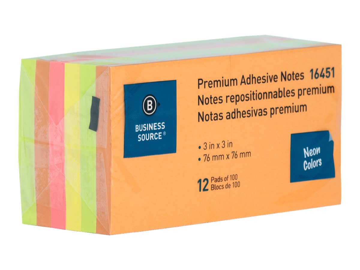 BUSINESS NOTES ADHSIVE 3X3 12PK NEON