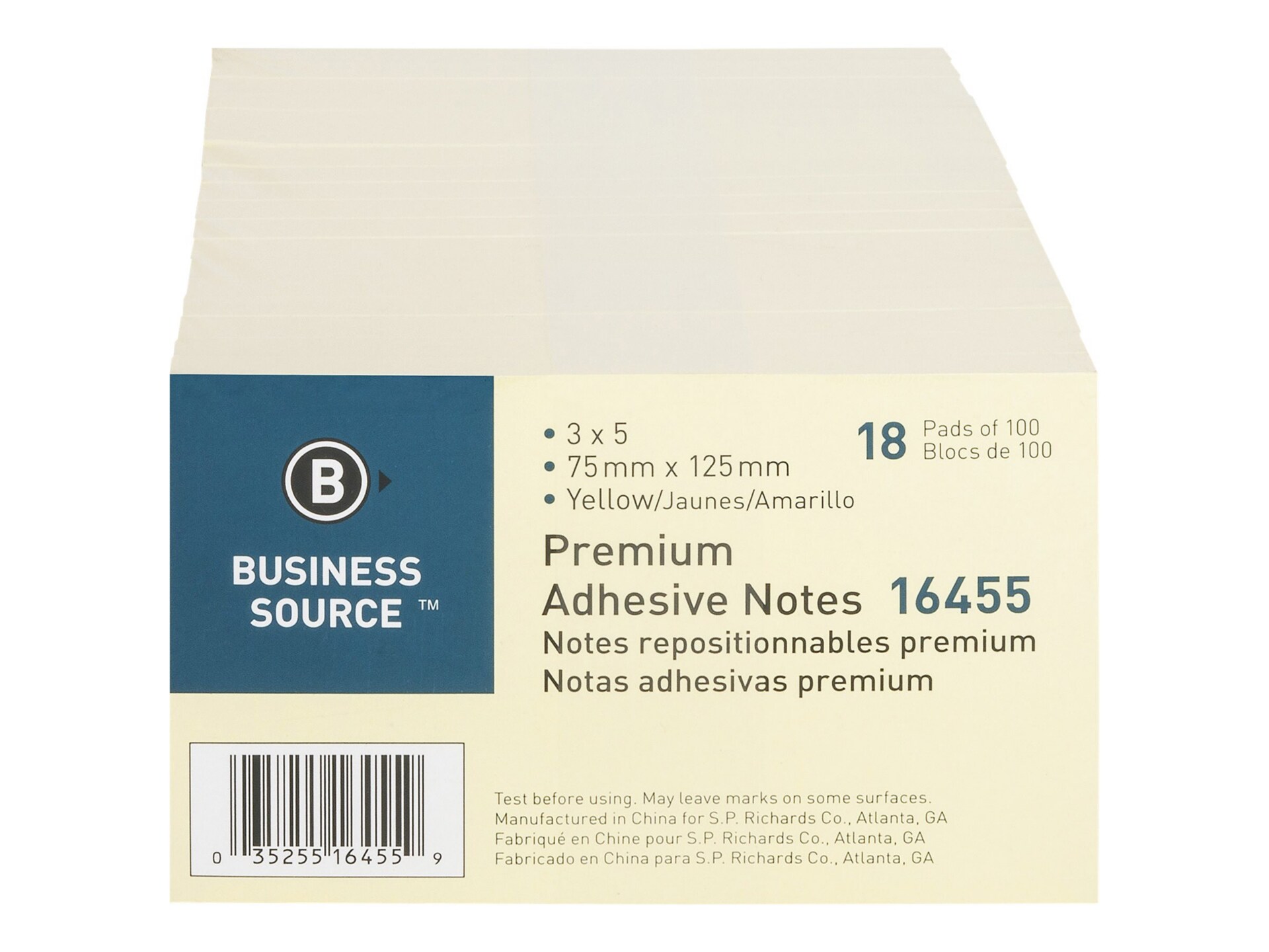 BUSINESS NOTES ADHESIVE 3X5 18PK YW