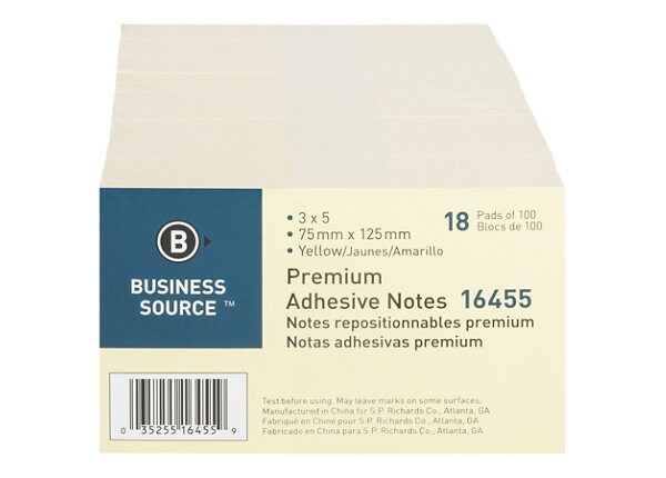 BUSINESS NOTES ADHESIVE 3X5 18PK YW