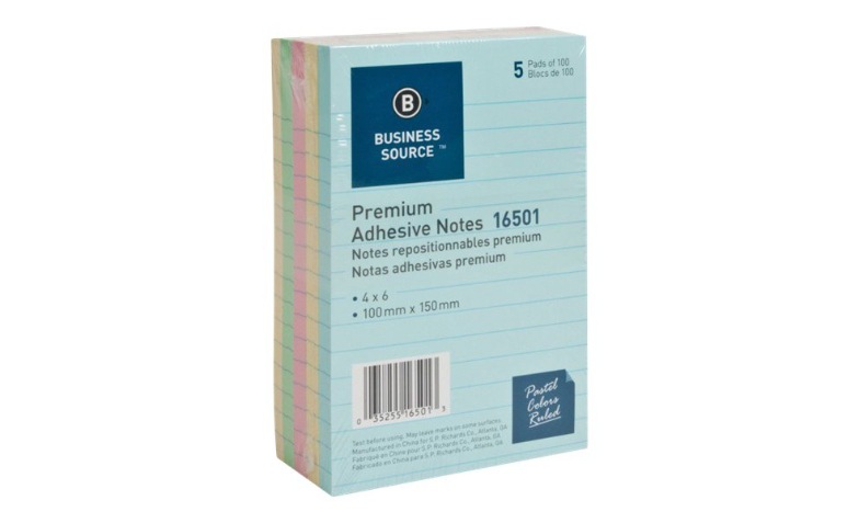 Business Source Premium Plain Pastel Adhesive Notes