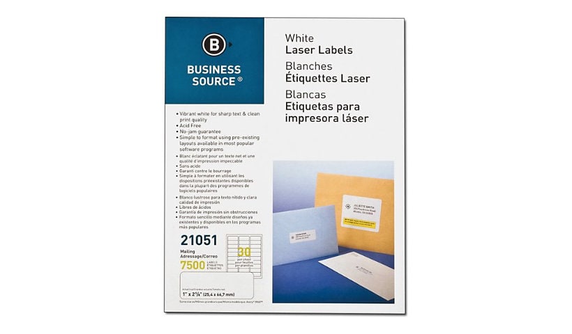 Business Source - address labels - 7500 label(s) - 1 in x 2.63 in