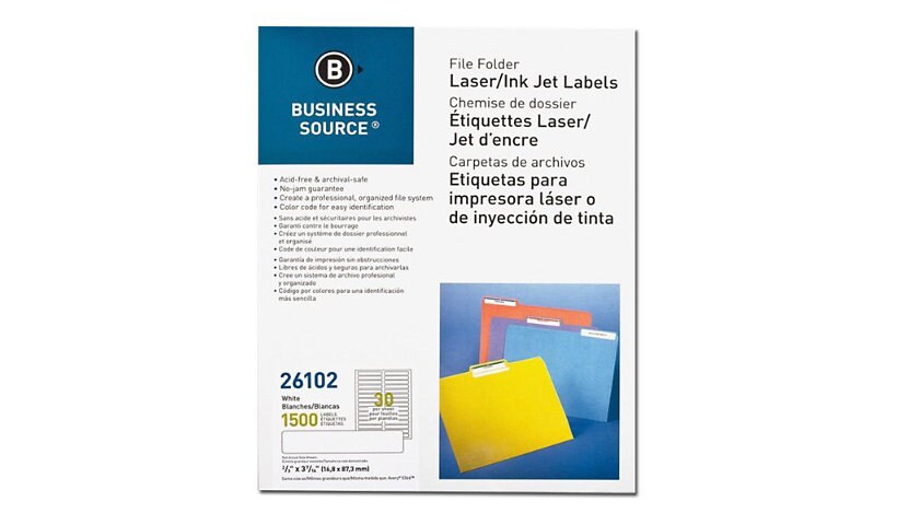 Business Source 21/32"Wx3 7/16"L File Folder Label - White,1500/Pack