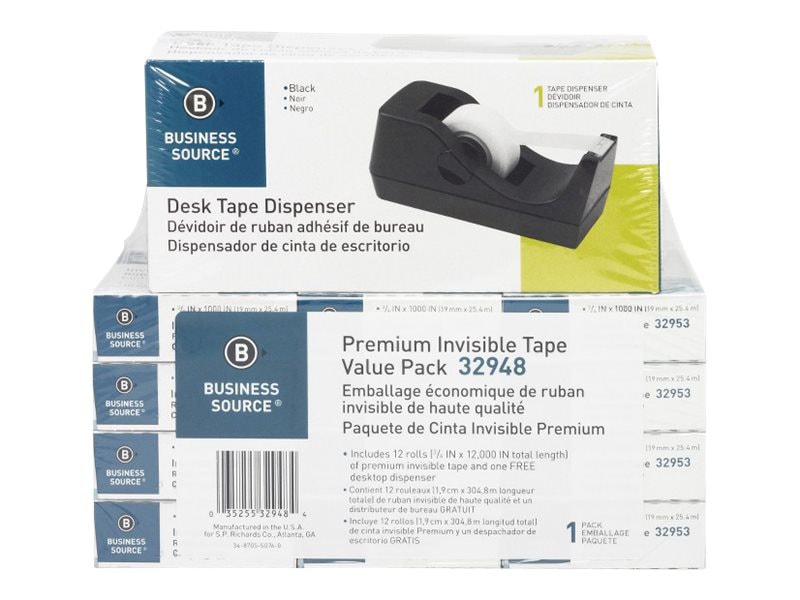 Business Source Premium Invisible - dispenser with office tape (12 rolls)