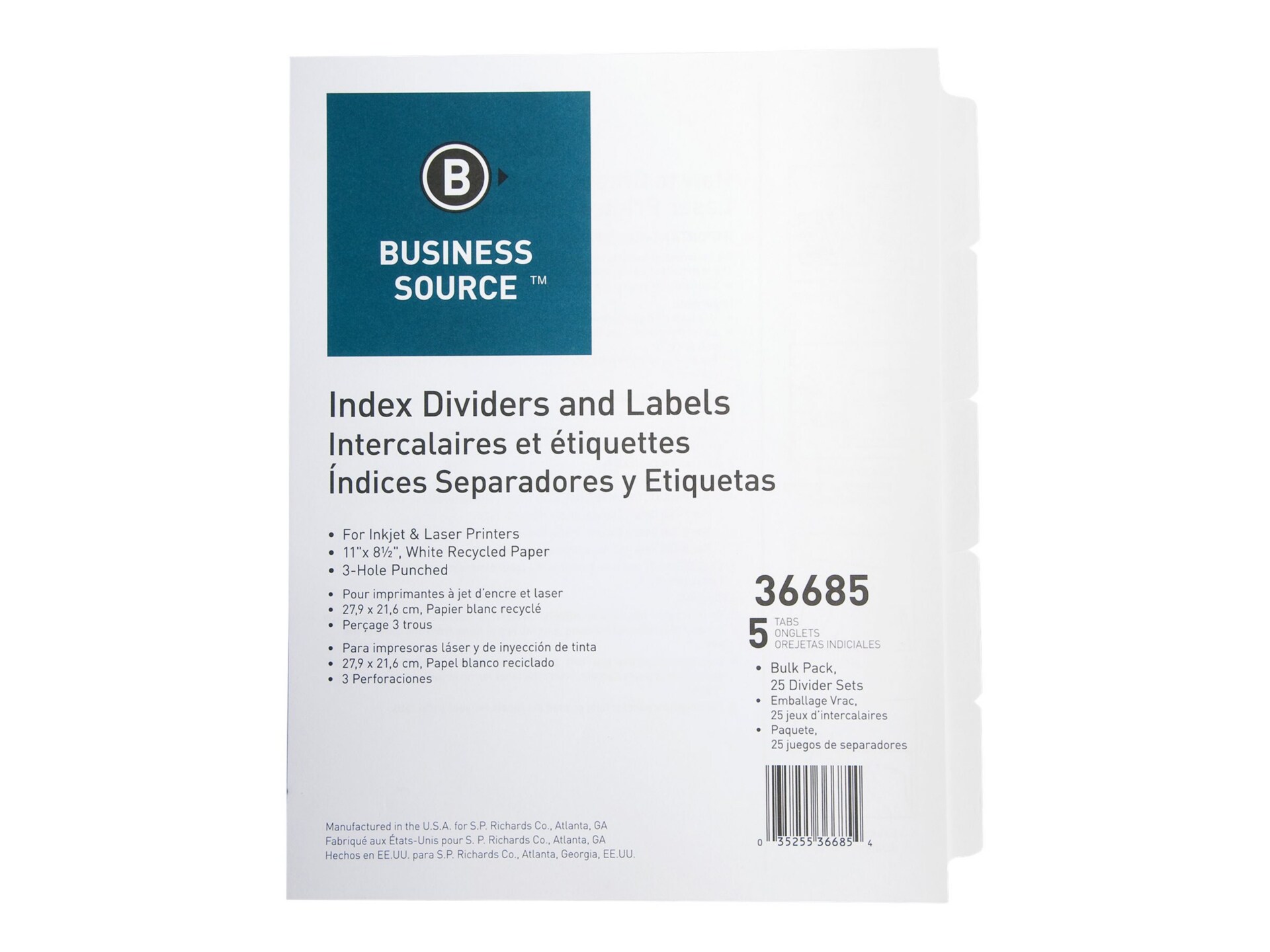 BUSINESS DIVIDERS INDEX PUNCHED 5TAB