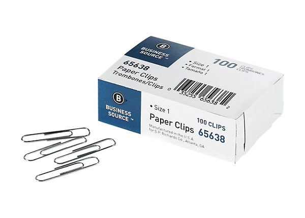 10 Pack Silver Pins & Clamps 65638 bsn65638" Business Source Paper Clip No
