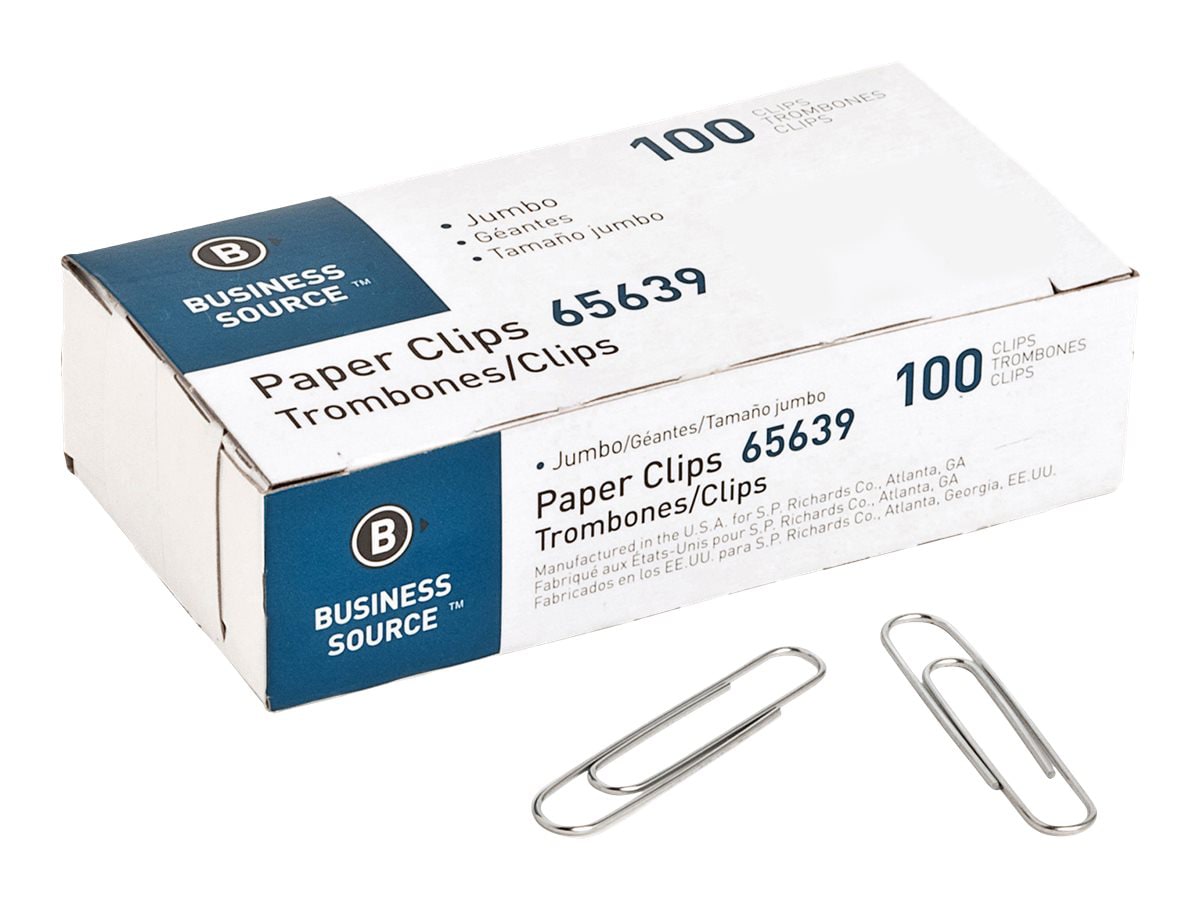 Thumbnail 2 of 6 for Business Source - paper clips - jumbo - silver - pack of 10 x 100