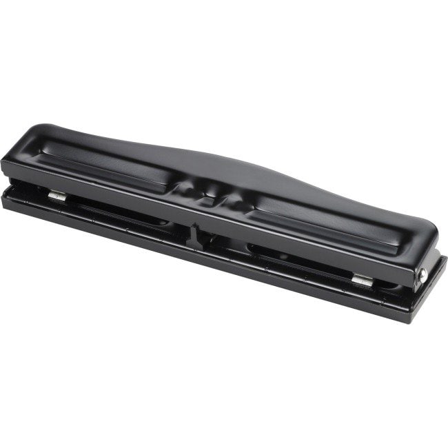 Business Source hole punch - 11 sheets - 3 holes - steel, rubber - black