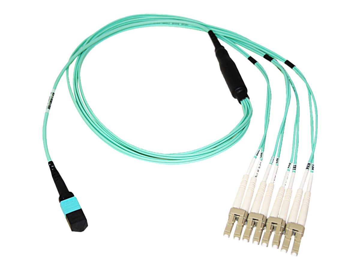 Axiom 7m MPO Female to 4LC Multimode OM4 50/125 Fiber Optic Breakout Cable - Aqua