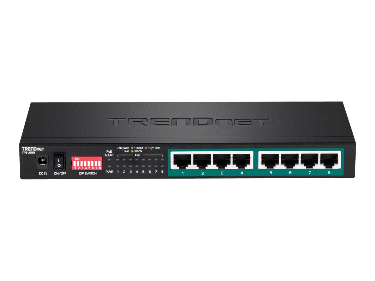 TRENDnet 8-Port Gigabit Long Range Poe+ Switch; TPE-LG80;65W Poe Budget; Ethernet/Network Switch; Long-Range Poe+