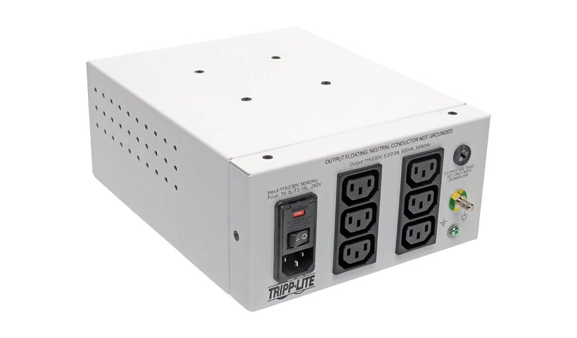 Tripp Lite Isolator Series Dual-Voltage 115/230V 600W 60601-1 Medical-Grade Isolation Transformer, C14 Inlet, 6 C13