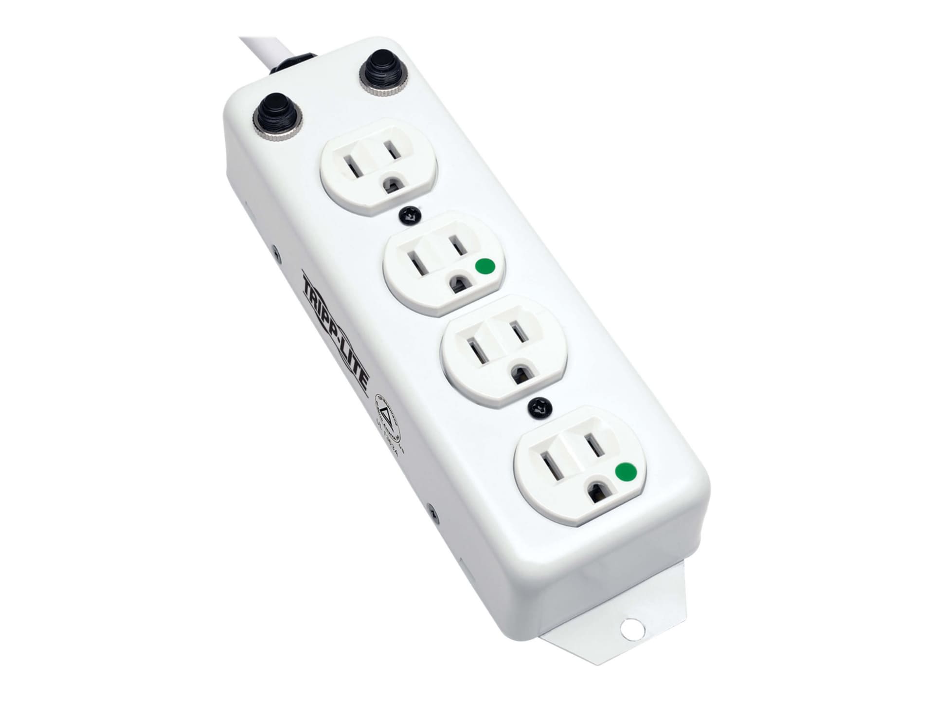 Tripp Lite Safe-IT Power Strip Medical Antimicrobial 120V 4 Outlet UL1363A 15ft Right Angle Cord For Patient Care