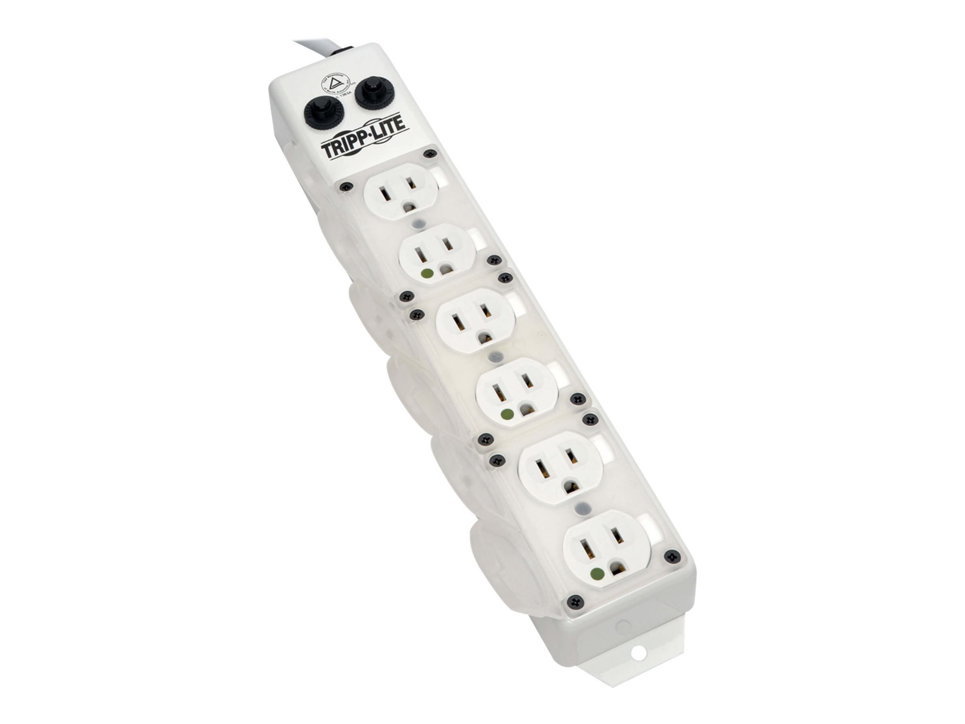 Tripp Lite Safe-IT Power Strip Medical Hospital Antimicrobial 120V 6 Outlet UL1363A 15ft Right Angle Cord For Patient