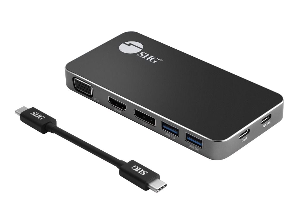 SIIG USB-C MST Video Travel Docking with PD - docking station - USB-C - VGA, HDMI, DP