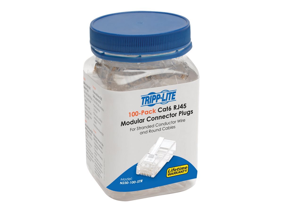 Eaton Tripp Lite Series Cat6 RJ45 Modular Plug for Round Stranded UTP Conductor 4-Pair, 100 Pack - network connector -