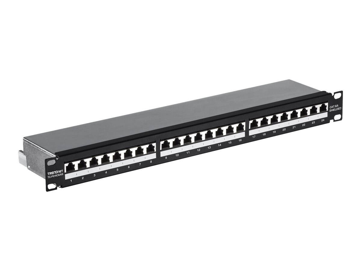 TRENDnet 24-Port Cat6A Shielded 1U Patch Panel, 19" 1U Rackmount Housing, Compatible With Cat5e, Cat6, And Cat6A