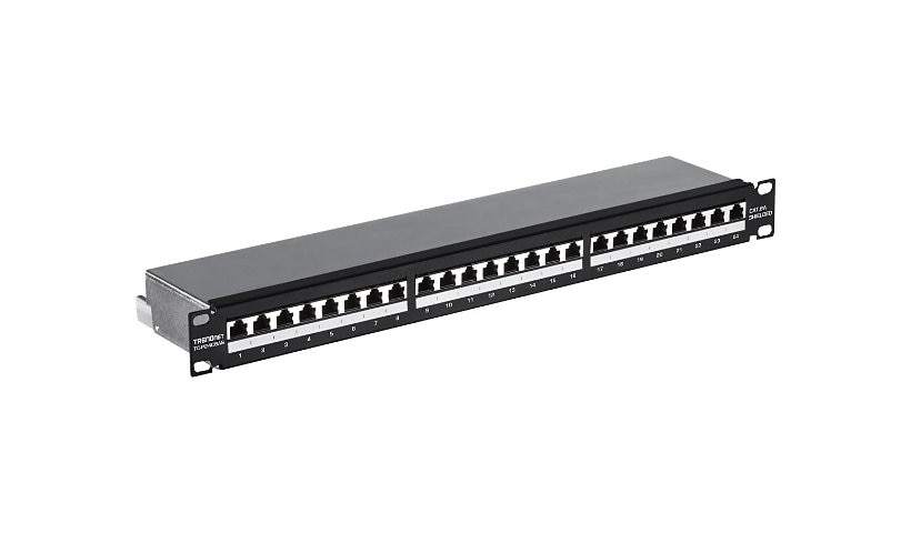 TRENDnet 24-Port Cat6A Shielded 1U Patch Panel, 19" 1U Rackmount Housing, Compatible With Cat5e, Cat6, And Cat6A