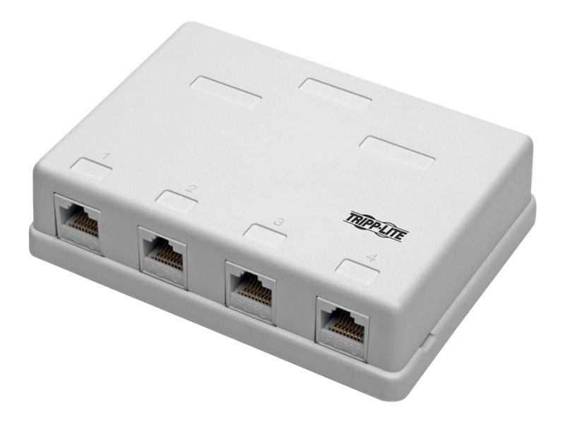 Tripp Lite Pre-Configured Unshielded Cat6 4-Port Surface-Mount Box, 110 IDC, RJ45, White - surface mount box