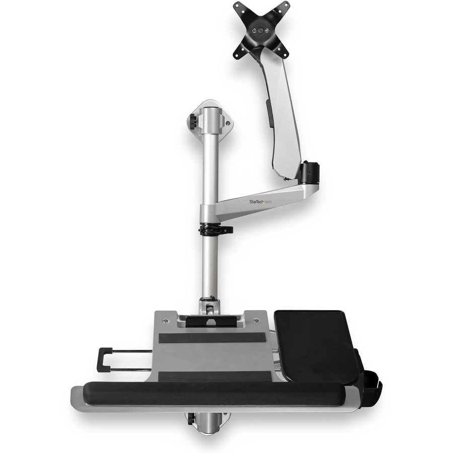 StarTech.com Wall Mount Workstation, Foldable Ergonomic Standing Desk, Height Adjustable VESA Monitor Arm/Padded TAA