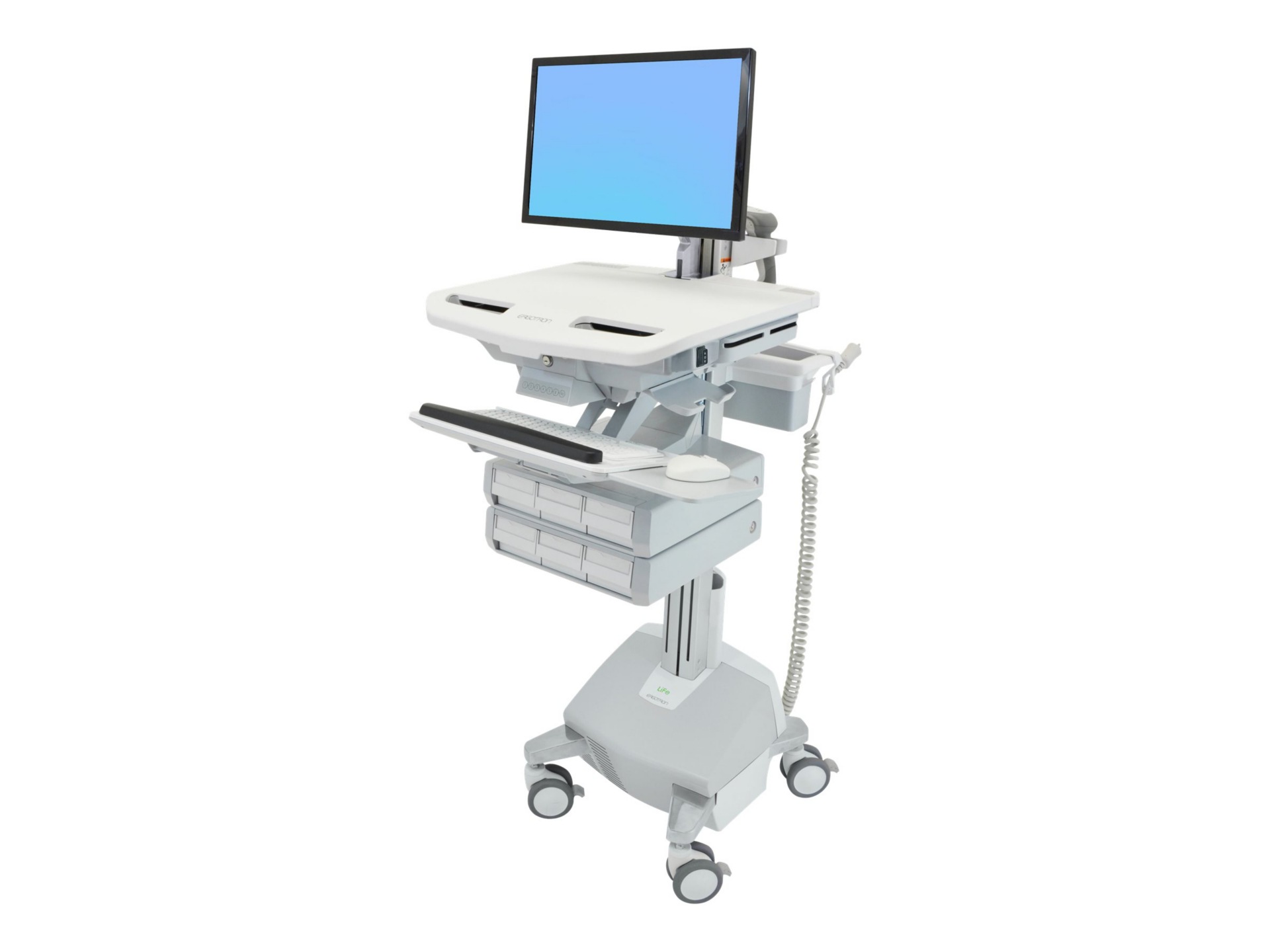 Ergotron StyleView Electric Lift Cart with LCD Arm, LiFe Powered, 6 Drawers