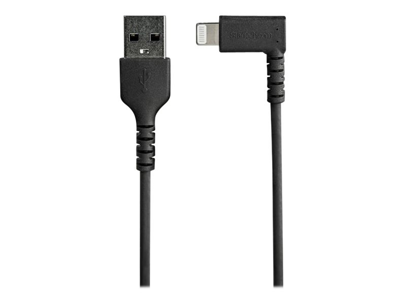 StarTech.com 3ft/1m Durable USB A to Lightning Cable, Black MFi Certified Right Angled Rugged iPhone Charge Cord