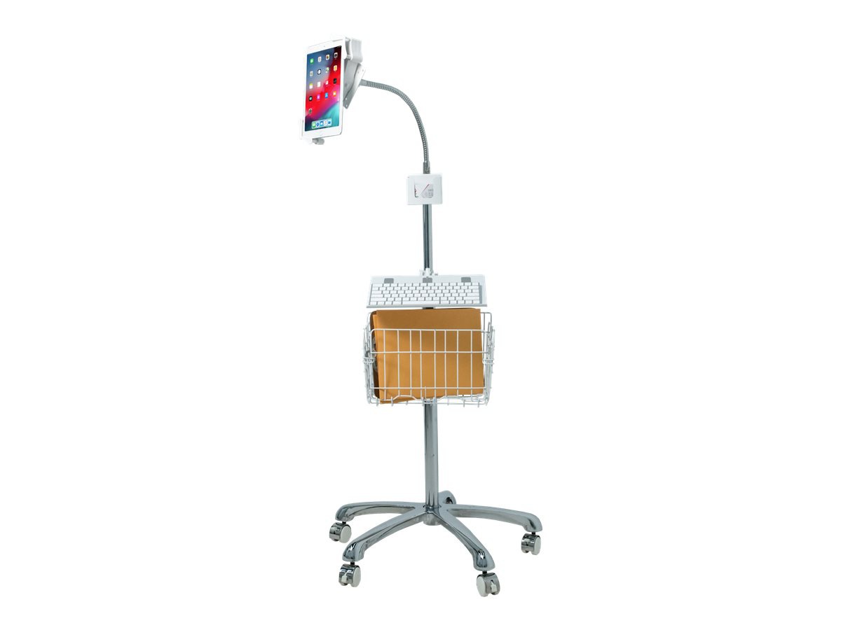 CTA Digital Heavy-Duty Gooseneck Floor Stand with VESA Plate and Storage Basket for 7-14 Inch Tablets