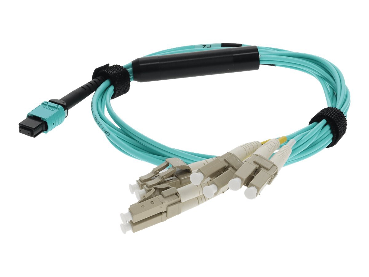 Proline 6m MPO/UPC to 4xLC/UPC Duplex Aqua OM4 OFNR (Riser-Rated) 8-Strand Fiber Fanout Cable