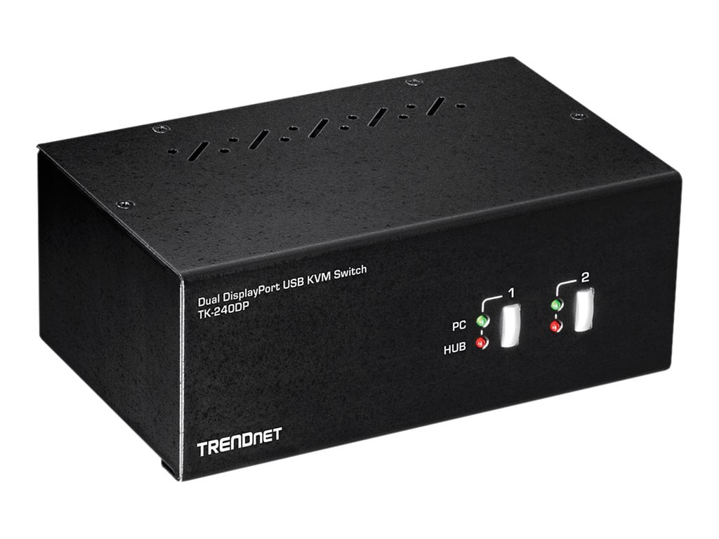 TRENDnet 2-Port Dual Monitor DisplayPort KVM Switch With Audio, 2-Port USB 2.0 Hub, 4K UHD Resolutions Up To 3840 x