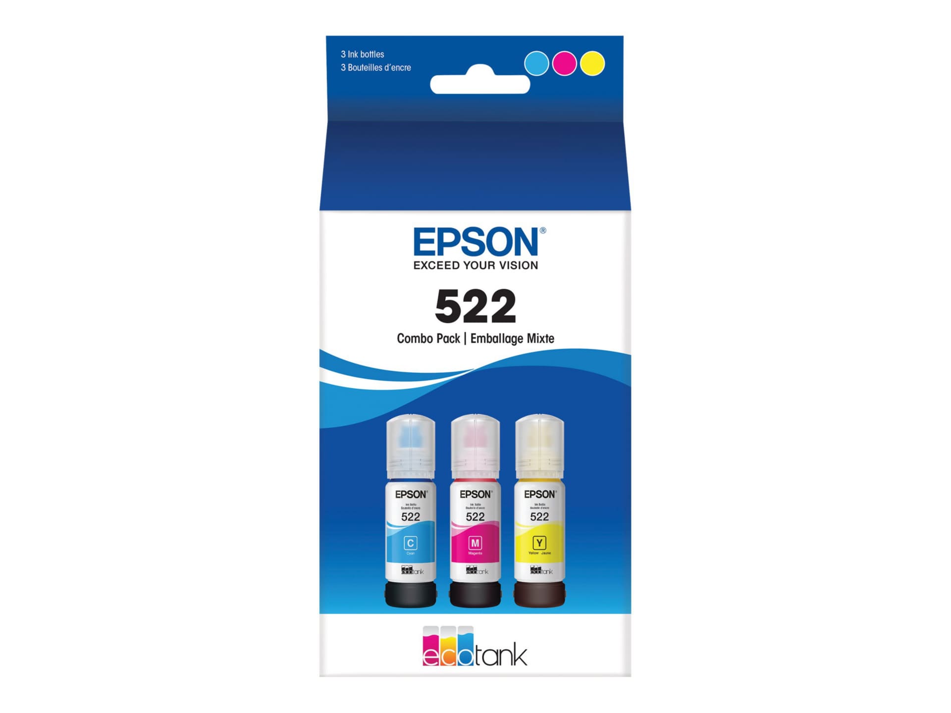 Epson EcoTank 522 Combo Pack - 3-pack - Ultra High Capacity - yellow, cyan, magenta - original - ink refill