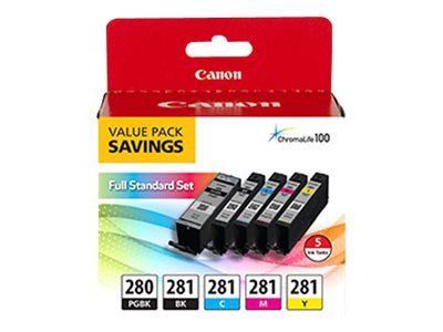 Canon PGI-280 / CLI-281 5 Color Value Pack - 5-pack - black, yellow, cyan, magenta, pigmented black - original - ink