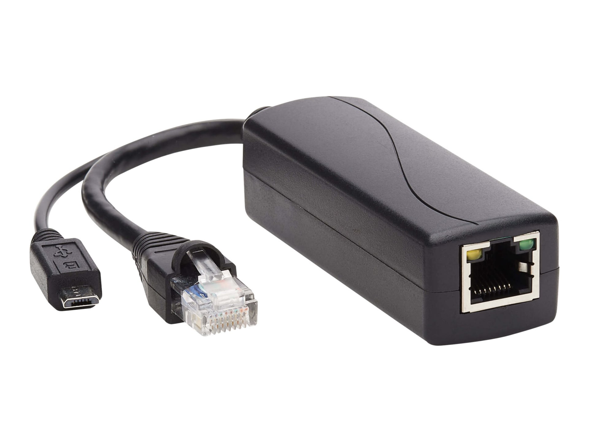 Tripp Lite PoE to USB Micro-B and RJ45 Active Splitter 802.af, 48V to 5V 1A, Up to 328 ft. (100 - PoE splitter - 5 - NPOE-SPL-G-5VMU PoE Injectors - CDW.com