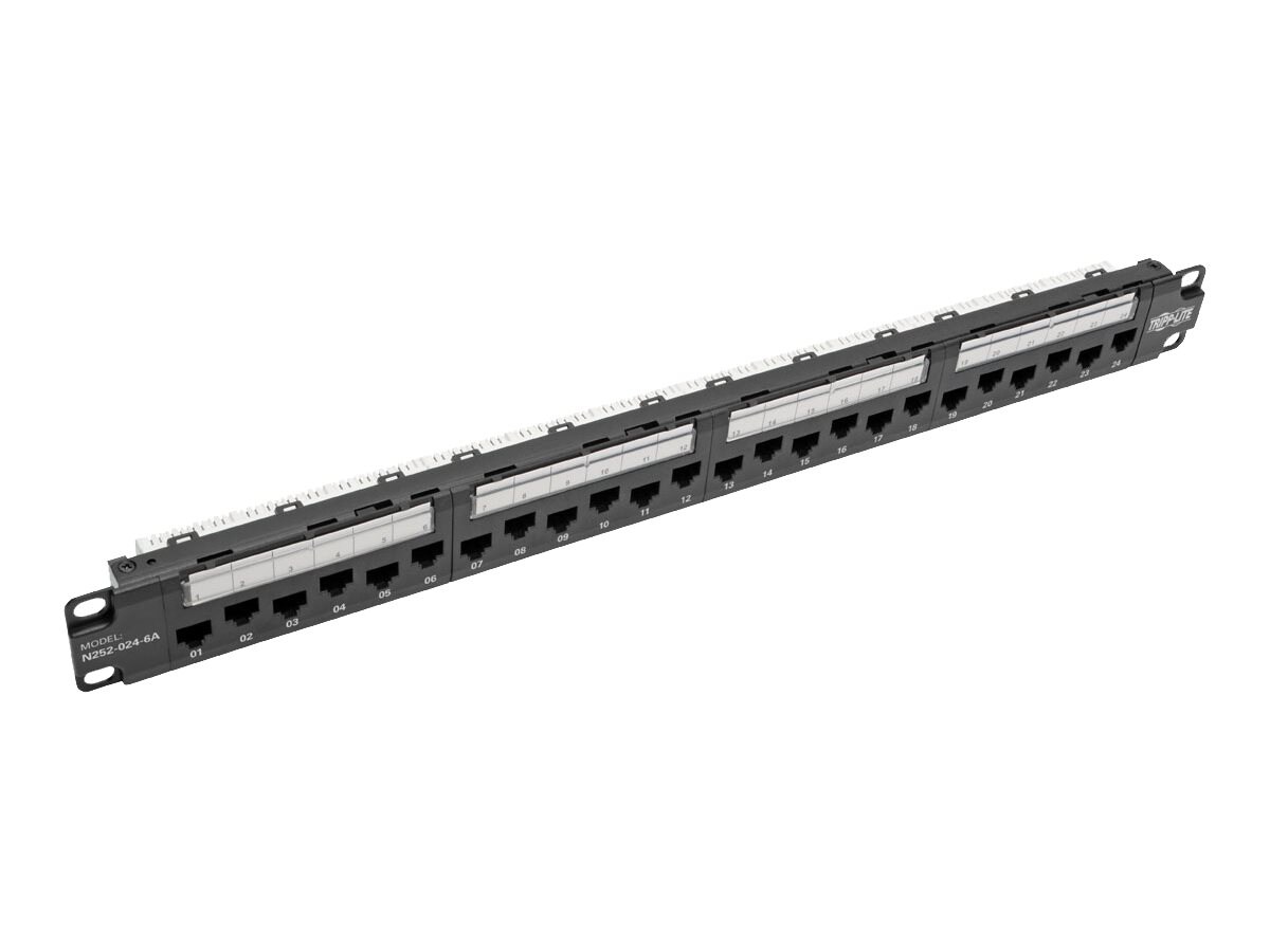 Tripp Lite 24-Port 1U Rack-Mount Cat6a/Cat6/Cat5e 110 Patch Panel with Cable Management Bar, 110 Punchdown, RJ45, TAA -