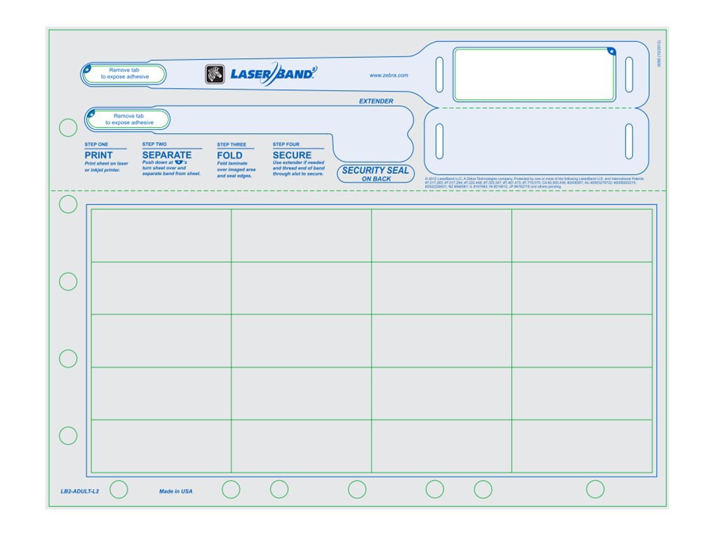 Zebra LaserBand 2 Advanced Adult - wristband labels - 20000 label(s) - 2.75 in x 0.88 in