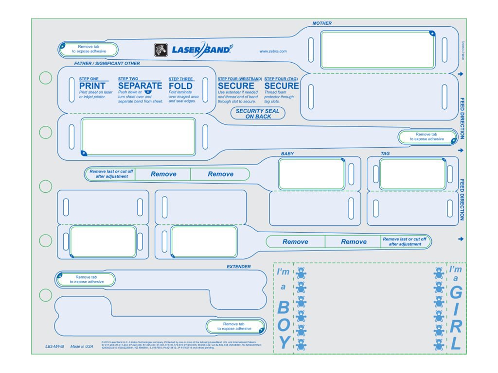 Zebra LaserBand2 Labor and Delivery 8.5"x11" Wristband Kit
