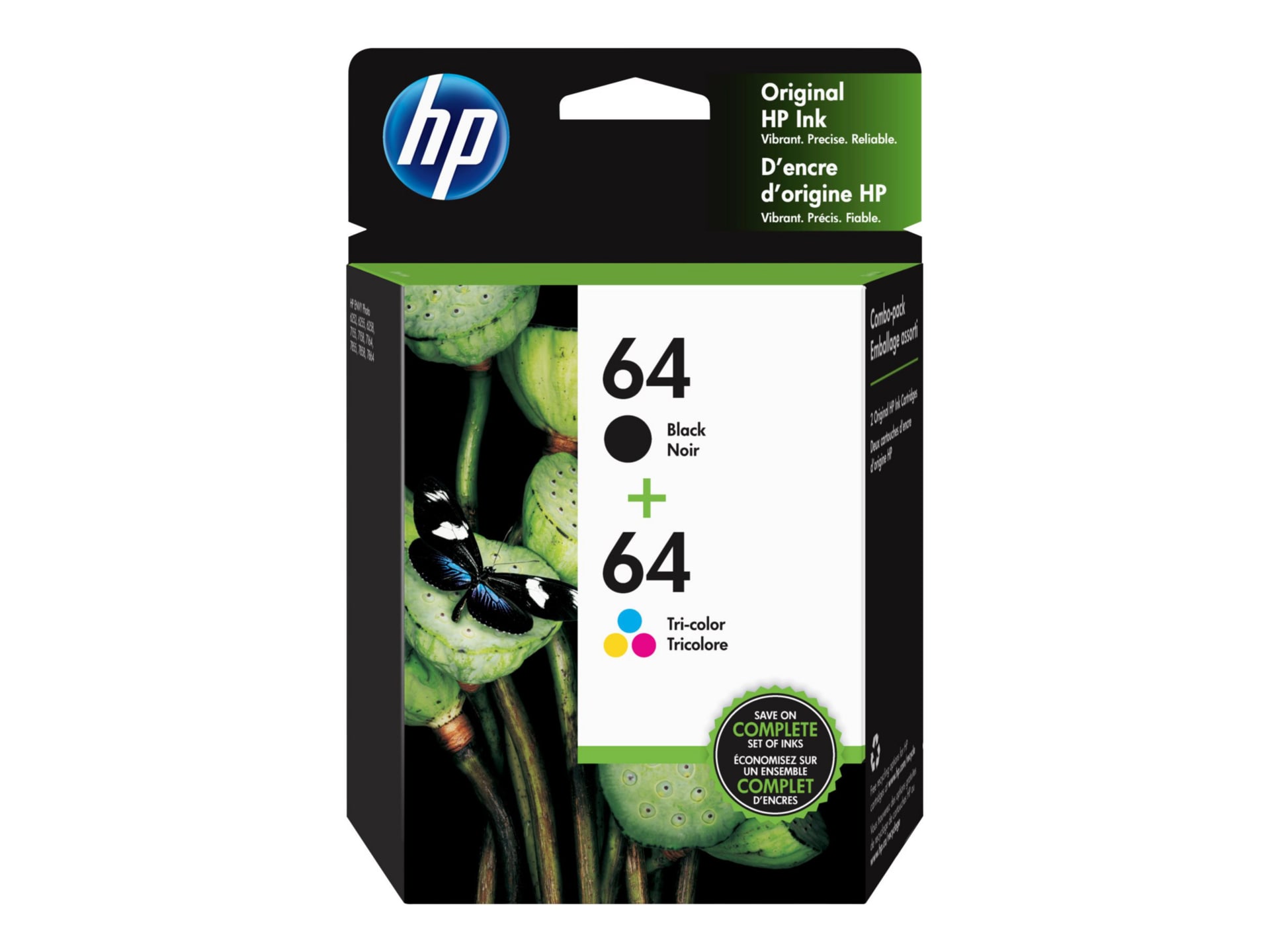 HP 64 Original High Yield Inkjet Ink Cartridge - Black, Tri-color - 2 / Pac