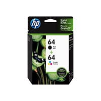 HP 64 Original High Yield Inkjet Ink Cartridge - Black, Tri-color - 2 / Pac