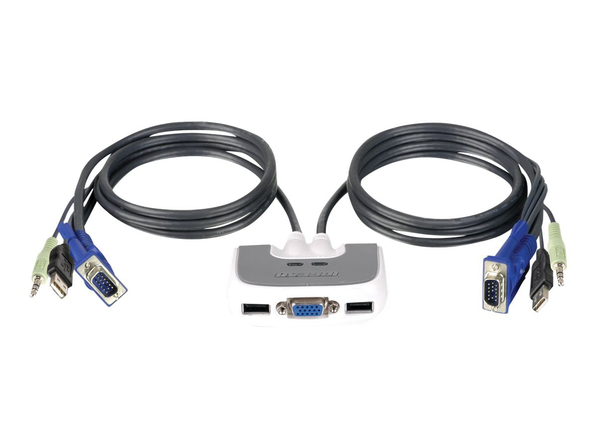 IOGEAR 2-Port USB PLUS KVM Switch with Built-in Cables and Audio Support