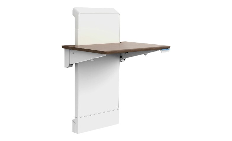 Ergotron WorkFit Elevate wall mounted workstation walnut hills