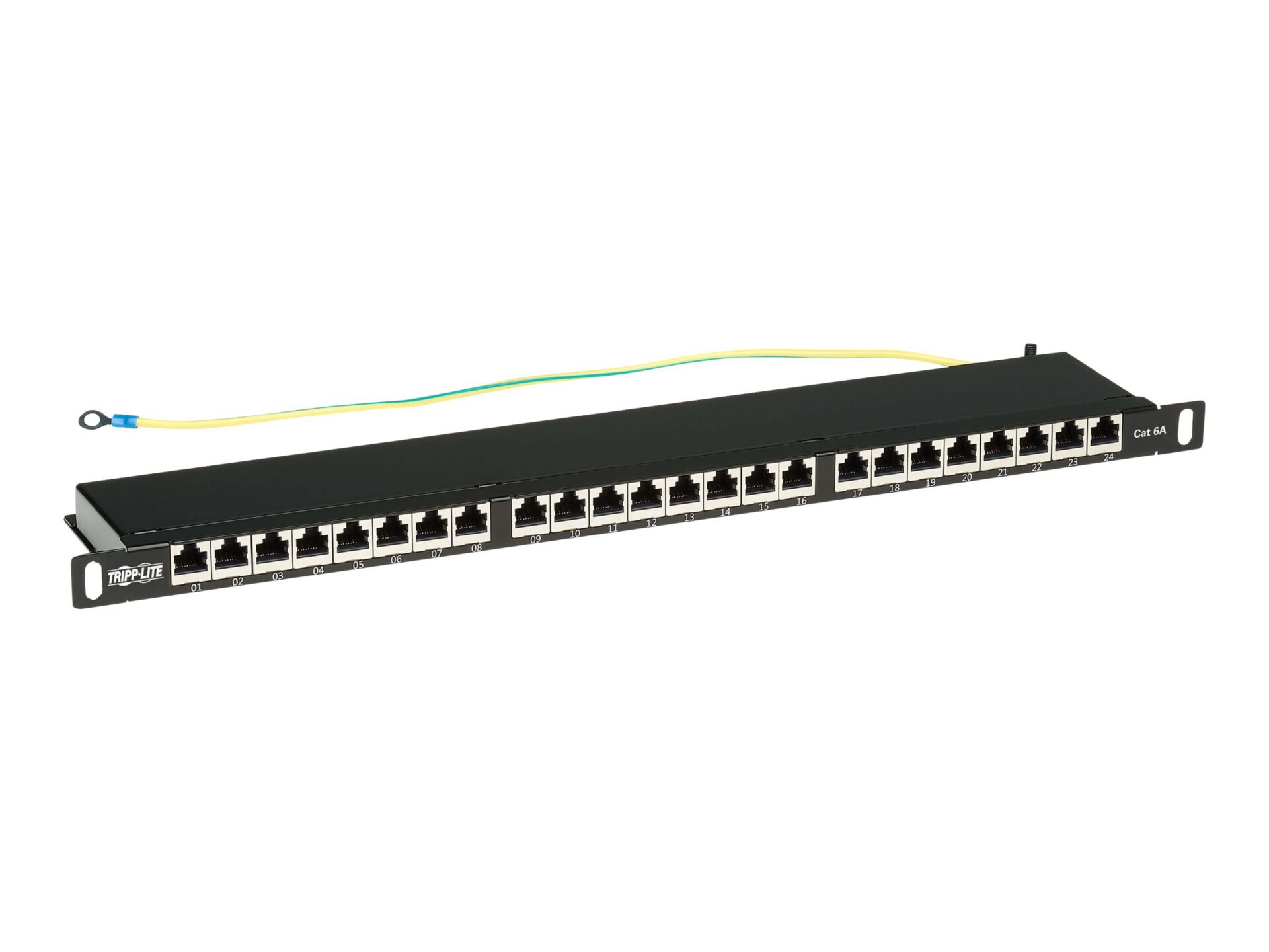 Tripp Lite Cat6a 24-Port High-Density Patch Panel - Shielded, Dual IDC, 568A/B, RJ45 Ethernet, 0.5U Rack-Mount - patch