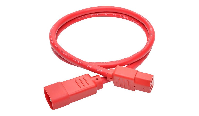 Eaton Tripp Lite Series Heavy-Duty PDU Power Cord, C13 to C14 - 15A, 250V, 14 AWG, 3 ft. (0.91 m), Red - power extension